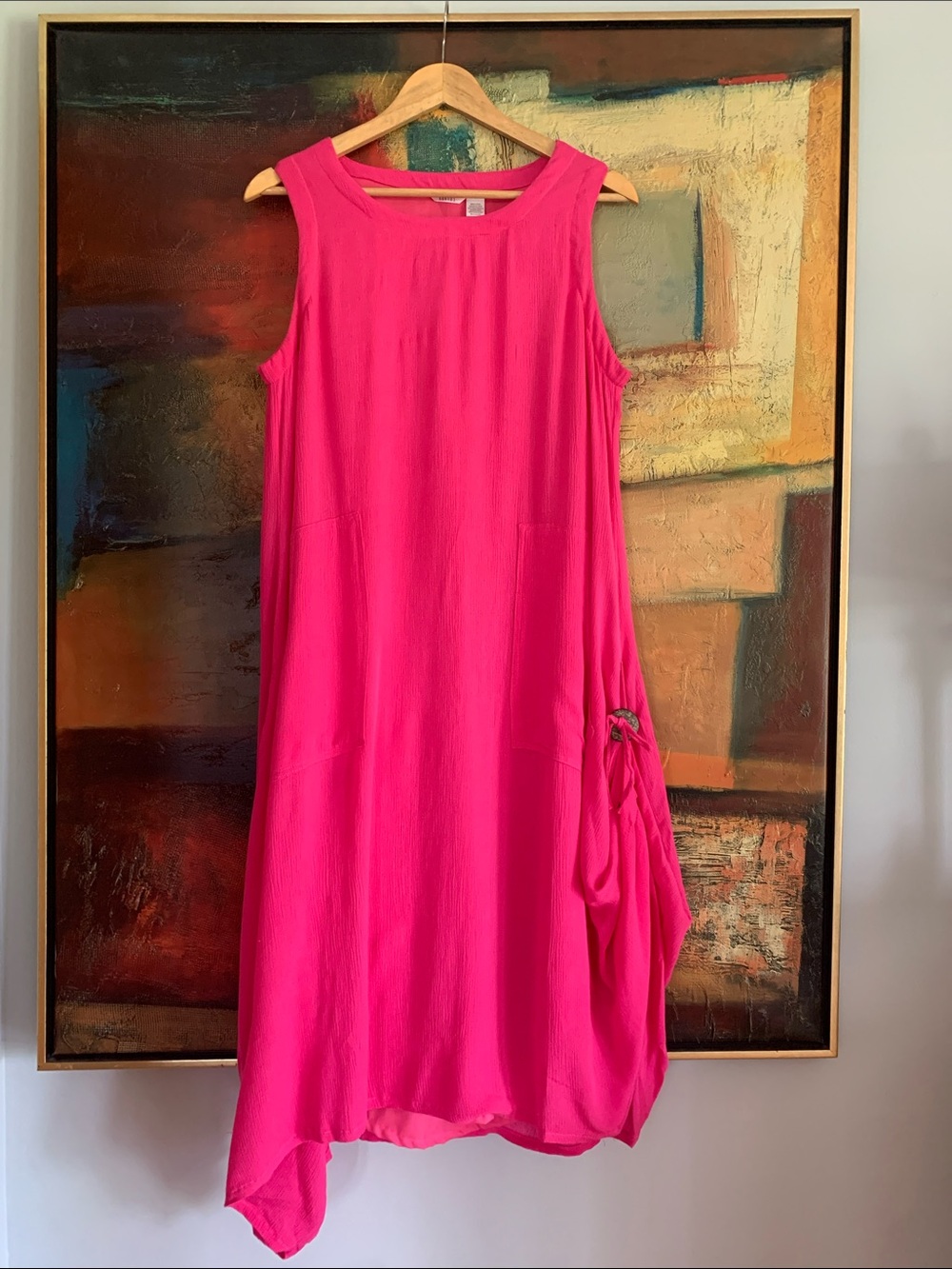 Kaktus, 100% Rayon Asymmetrical Dress with Pick Ups, Sz L